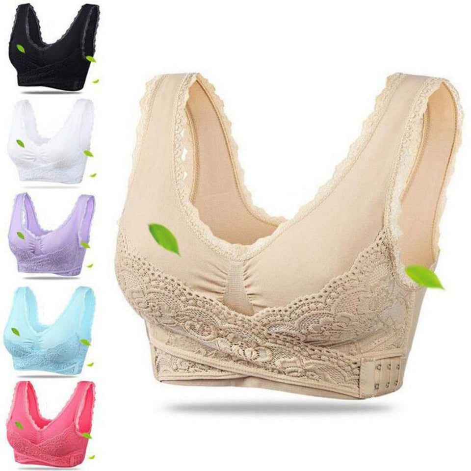 Lift Comfort Bra COTTON Lingerie Lace Solid Color Front Cross Wireless Lace-UlGadget