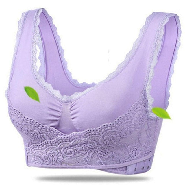 Lift Comfort Bra COTTON Lingerie Lace Solid Color Front Cross Wireless Lace-UlGadget