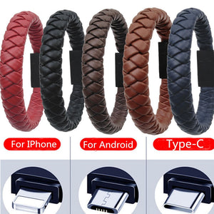 Outdoor Portable Leather Mini Type-C/8Pin/Micro USB Bracelet Charger Data Cable-UlGadget