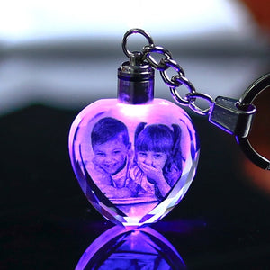 Photo LED Light Colorful Crystal KeyChain Heart-shaped Glass Keyring-UlGadget