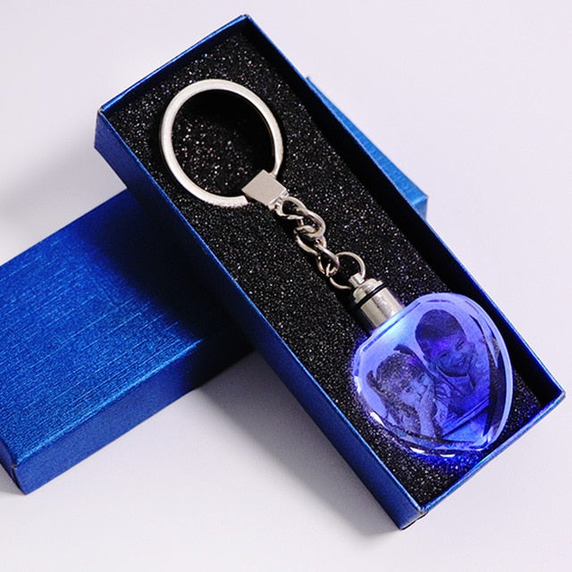 Photo LED Light Colorful Crystal KeyChain Heart-shaped Glass Keyring-UlGadget