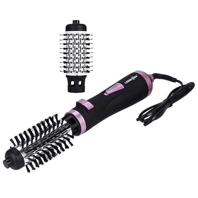 ONE-STEP 2 in 1 Ceramic Rotating Curling Iron Brush, 1 1/2 Inch and 2 Inch Brush Attachments-UlGadget