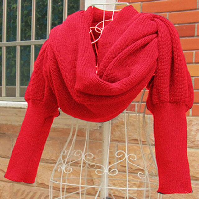 4 Colors Women Autumn Winter Fashion Crochet Knitted Scarf Cape Scarf with Sleeves-UlGadget