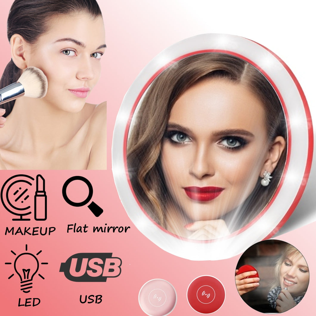 Portable WIRELESS USB CHARGING LED MAKEUP MIRROR Compact Travel Sensing Lighting Cosmetic Mirror-UlGadget