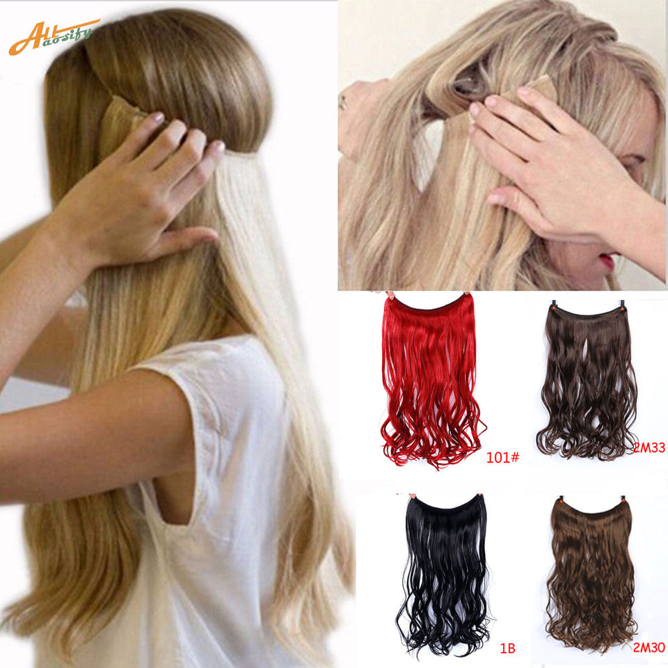 Invisible Halo Hair Extensions Secret Fish Line Hairpieces Synthetic Straight Wavy Hair Extensions-UlGadget