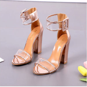 Sexy Transparent Ankle Thick High Heels Size 35-43 Clear Sandalias-UlGadget