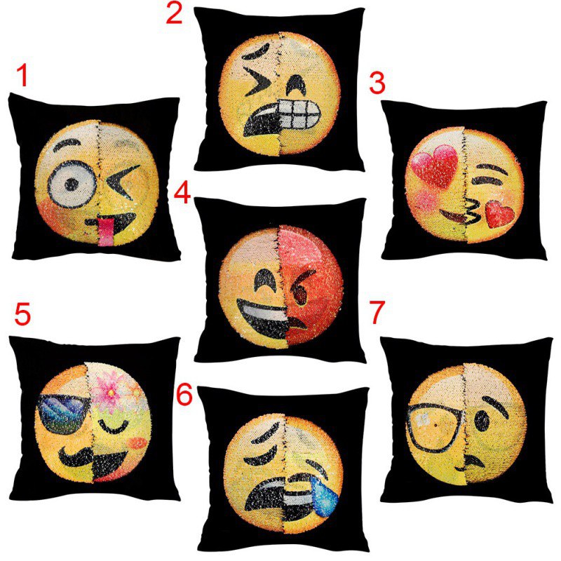 Awesome Changing Face Emoji Sequin Pillow Changeable Face Sofa Cushion Cover Home Decor-UlGadget