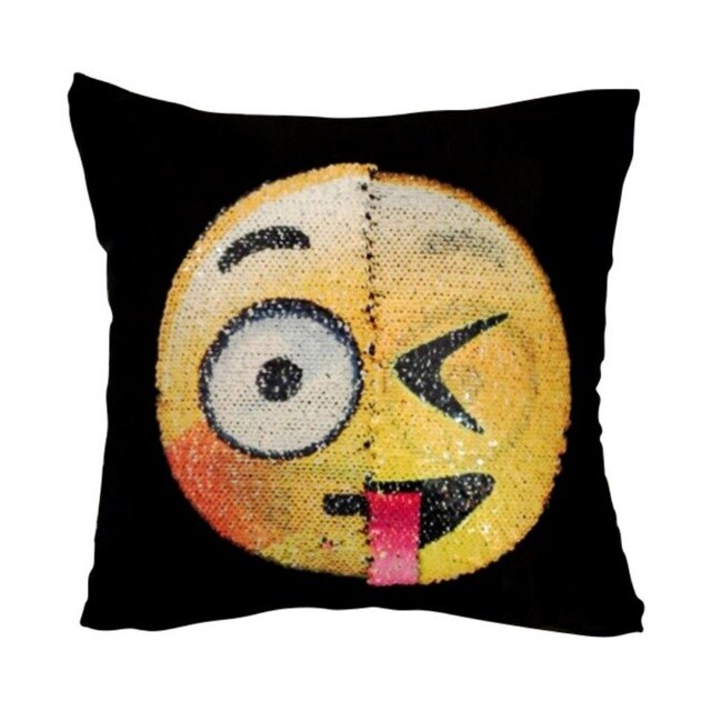 Awesome Changing Face Emoji Sequin Pillow Changeable Face Sofa Cushion Cover Home Decor-UlGadget