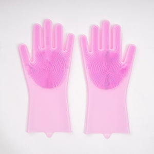 1 Pair Scrubber Rubber Cleaning Gloves Dusting Dish Washing Kitchen Tool