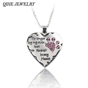 Jewelry and Accessories No Longer by My Side but Forever in My Heart Crystal Paw Prints Necklace-UlGadget