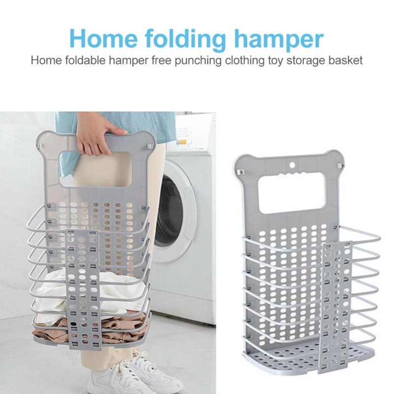 Plastic Foldable Multi-Functional Handle Wall-Mounted Laundry Storage Basket-UlGadget