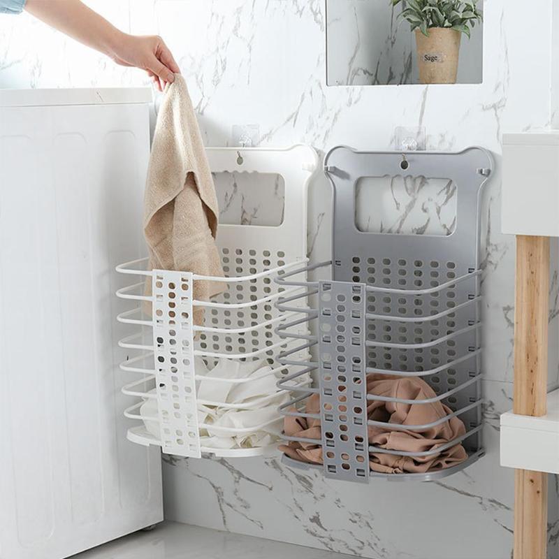 Plastic Foldable Multi-Functional Handle Wall-Mounted Laundry Storage Basket-UlGadget