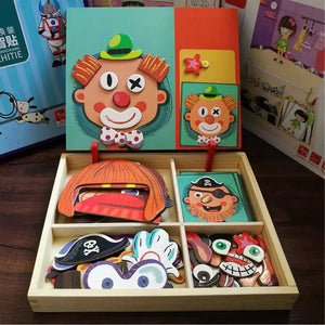 Wooden Funny Reusable Kids Educational Magnetic Puzzles Game Set