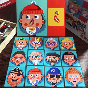 Wooden Funny Reusable Kids Educational Magnetic Puzzles Game Set