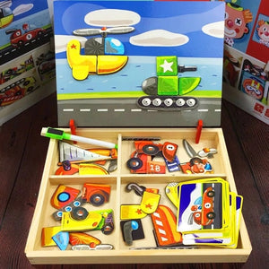 Wooden Funny Reusable Kids Educational Magnetic Puzzles Game Set