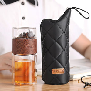 Portable Stainless Steel Filters Double Wall Glass Tea Infuser Tumbler Bottle