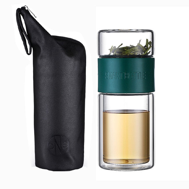 Portable Stainless Steel Filters Double Wall Glass Tea Infuser Tumbler Bottle