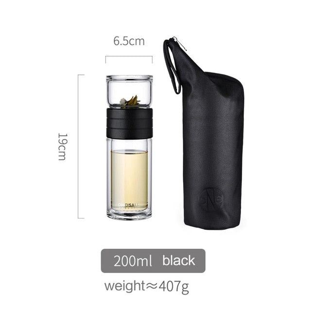 Portable Stainless Steel Filters Double Wall Glass Tea Infuser Tumbler Bottle