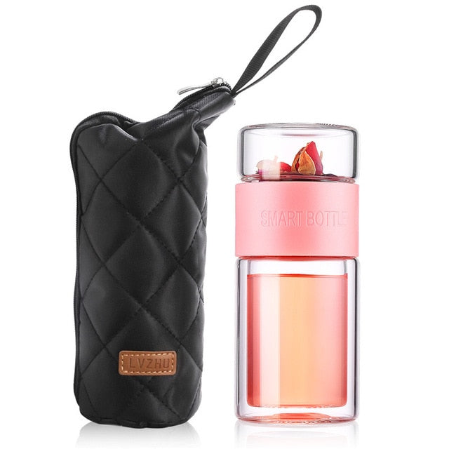 Portable Stainless Steel Filters Double Wall Glass Tea Infuser Tumbler Bottle