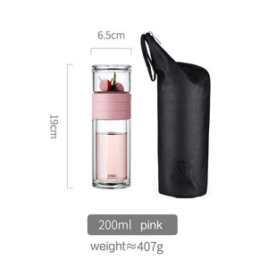 Portable Stainless Steel Filters Double Wall Glass Tea Infuser Tumbler Bottle