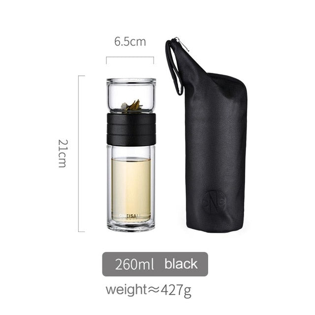 Portable Stainless Steel Filters Double Wall Glass Tea Infuser Tumbler Bottle