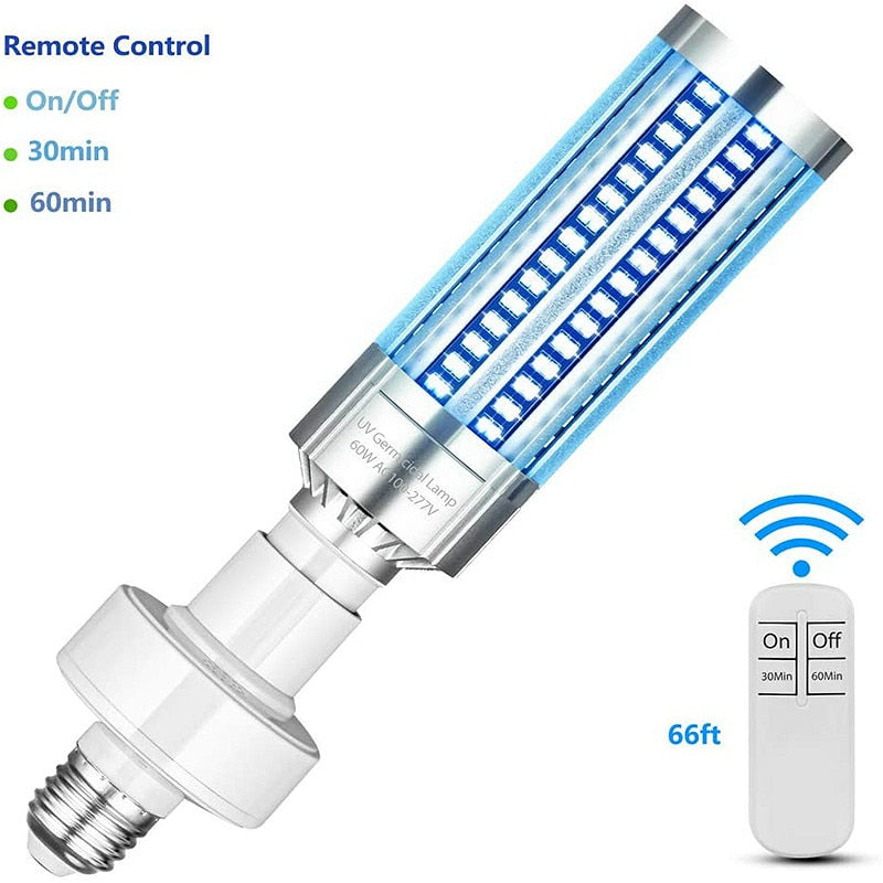 2020 Newest 60W UV Light Bulb E27 Remote Control Timing Killing Virus Mite Bacteria Germicidal Lamp