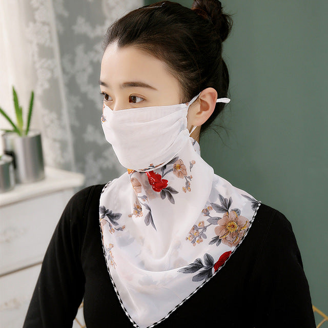 Summer Breathable Silk Scarf Full Covering Chiffon Sunscreen Mask Neck Protection