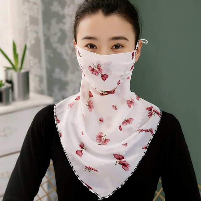 Summer Breathable Silk Scarf Full Covering Chiffon Sunscreen Mask Neck Protection