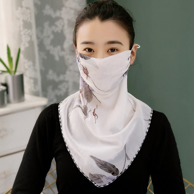 Summer Breathable Silk Scarf Full Covering Chiffon Sunscreen Mask Neck Protection