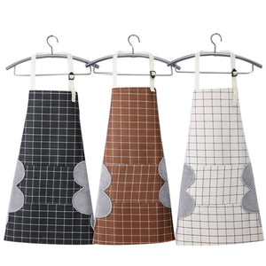 Unisex Oil-Proof Waterproof Wipeable Plaid Stripes Apron With Erasable Hand Towel