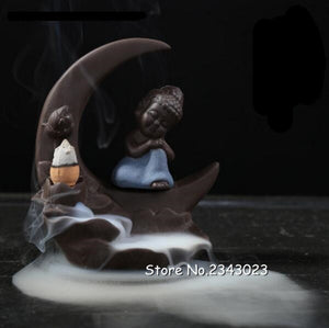 Creative BUDDHA CRESCENT MOON INCENSE Burner for Living Room Office Teahouse-UlGadget