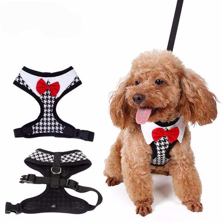 Small Dog Walking Vest Harness Fashion Red Bow Tie-UlGadget