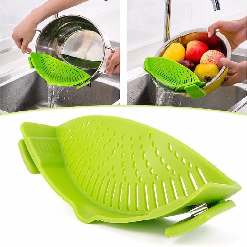 Universal Snap Strainer Silicone Clip Pan Drain Rack Rice Pasta Vegetable Washing-UlGadget