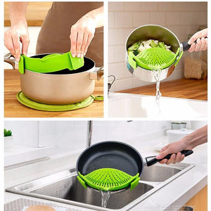 Universal Snap Strainer Silicone Clip Pan Drain Rack Rice Pasta Vegetable Washing-UlGadget