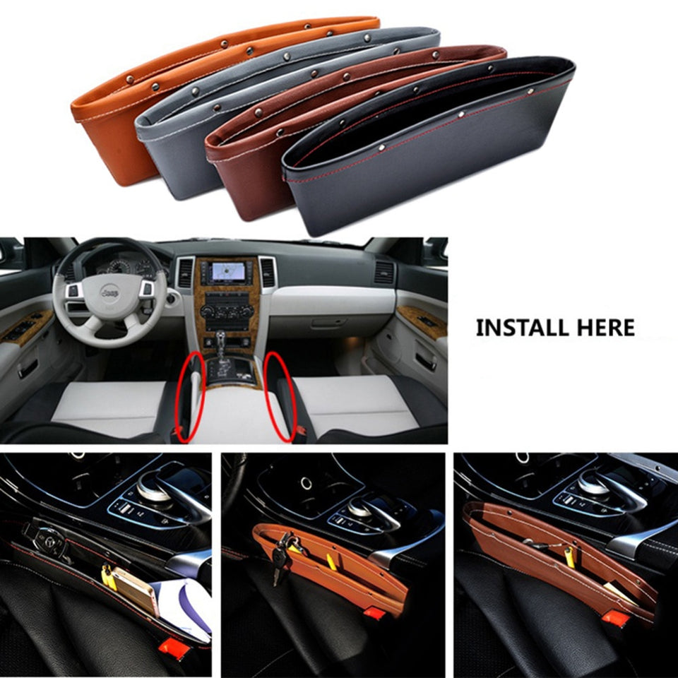 2pcs Organizer Seat Side Caddy Catcher Filler Full Leather Car Seat Gap Pocket-UlGadget