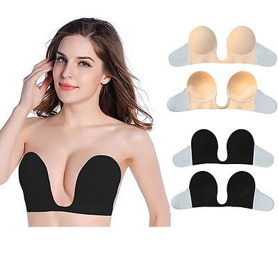 Women Strapless Plunge Silicone Gel Invisible Backless Self-Adhesive Push Up Bralette-UlGadget