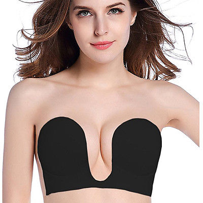 Women Strapless Plunge Silicone Gel Invisible Backless Self-Adhesive Push Up Bralette-UlGadget