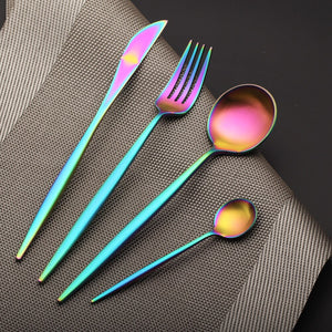 4 PCS/Set Rainbow Stainless Steel Prismware Cutlery/Silverware Set Creative Dinner Set Christmas Gift-UlGadget