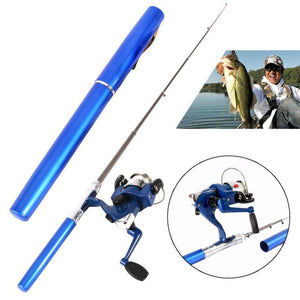 Outdoor Mini Camping Travel Baitcasting Telescopic Pocket Pen Shape Fishing Rod + Reel+ Fishing line-UlGadget