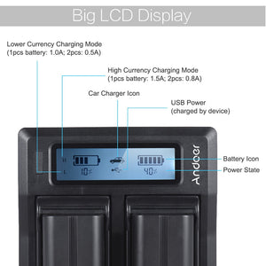 Dual Digital Battery Charger w/LCD Display for Sony NP-F550/F750/F950/ NP-FM50/FM500H/QM71-UlGadget