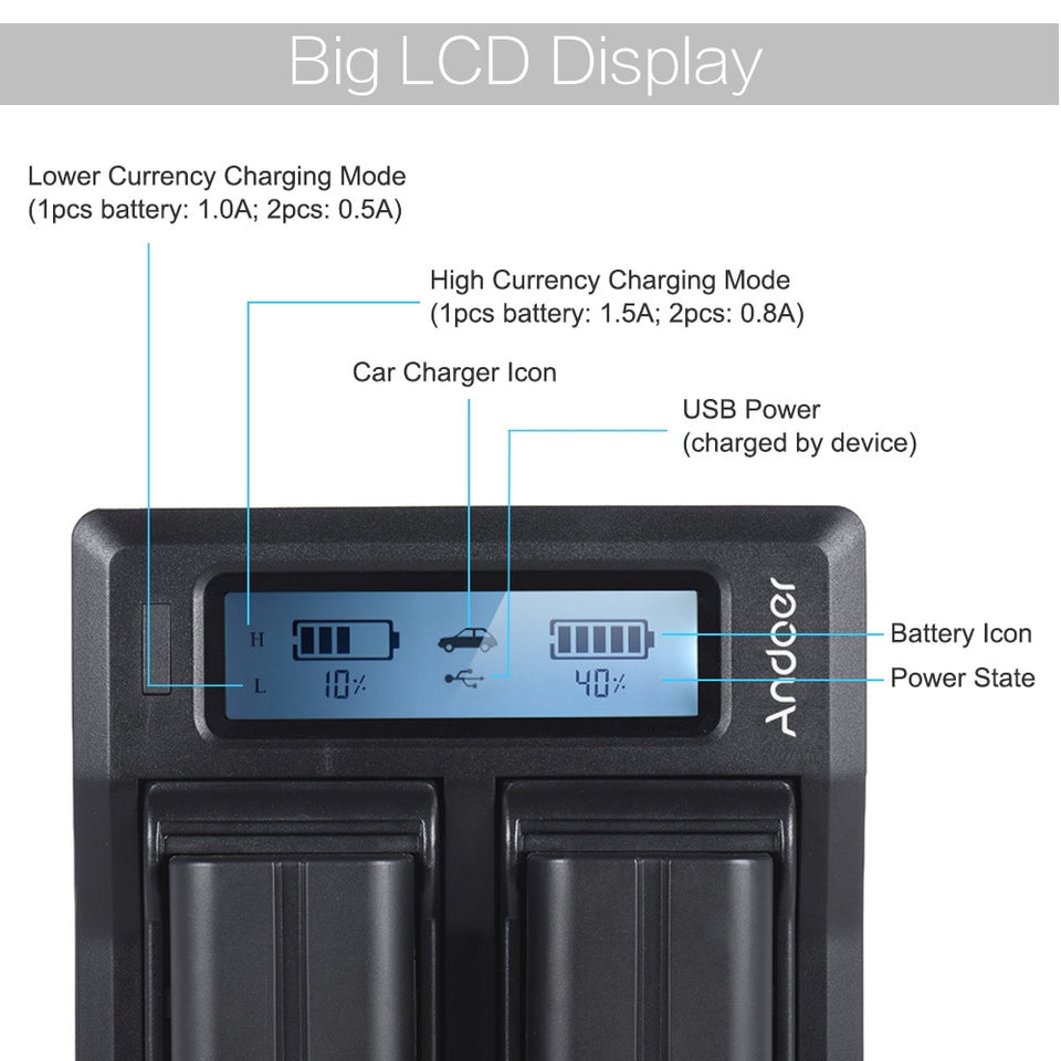 Dual Digital Battery Charger w/LCD Display for Sony NP-F550/F750/F950/ NP-FM50/FM500H/QM71-UlGadget