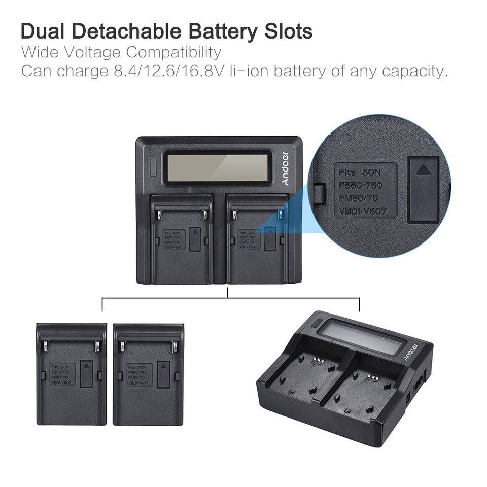 Dual Digital Battery Charger w/LCD Display for Sony NP-F550/F750/F950/ NP-FM50/FM500H/QM71-UlGadget