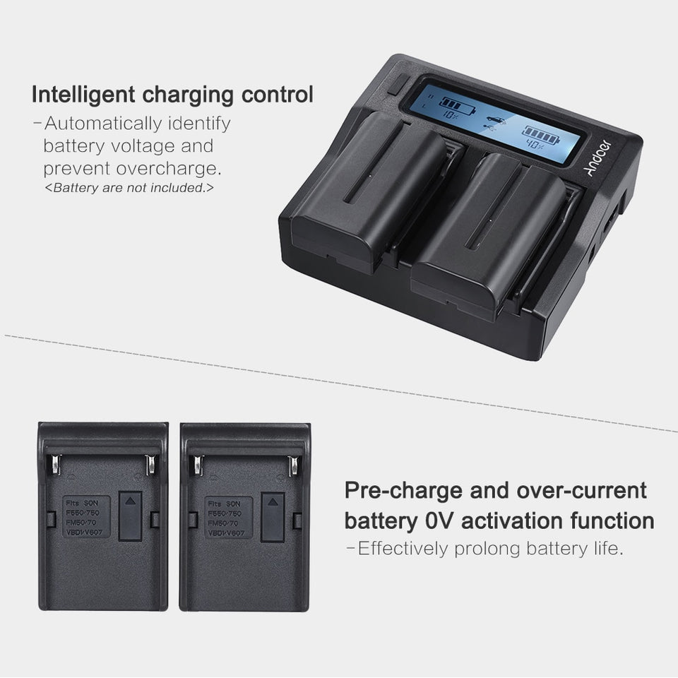 Dual Digital Battery Charger w/LCD Display for Sony NP-F550/F750/F950/ NP-FM50/FM500H/QM71-UlGadget