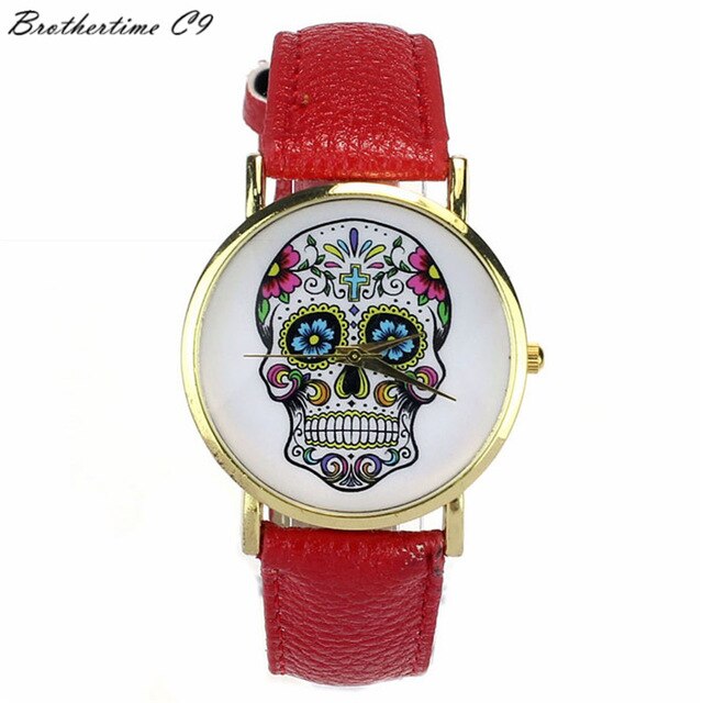 Skull Candy Watch Quartz Leather Women Crystal Casual-UlGadget