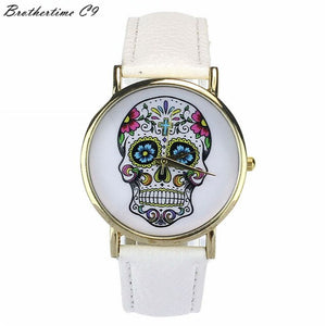 Skull Candy Watch Quartz Leather Women Crystal Casual-UlGadget