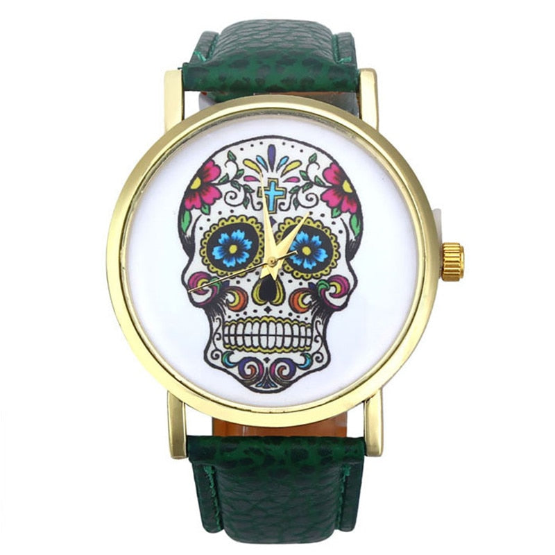 Skull Candy Watch Quartz Leather Women Crystal Casual-UlGadget