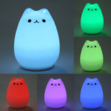 Cute Color Changing Cat Touch Lamp Silicone Cat Night Lights 7 Modes Children Cute Christmas Bedroom Light-UlGadget