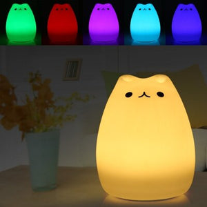 Cute Color Changing Cat Touch Lamp Silicone Cat Night Lights 7 Modes Children Cute Christmas Bedroom Light-UlGadget