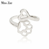 Silver or Gold Always By My Heart Paw & Heart Adjustable Ring-UlGadget