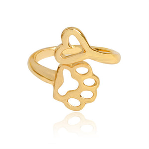 Silver or Gold Always By My Heart Paw & Heart Adjustable Ring-UlGadget